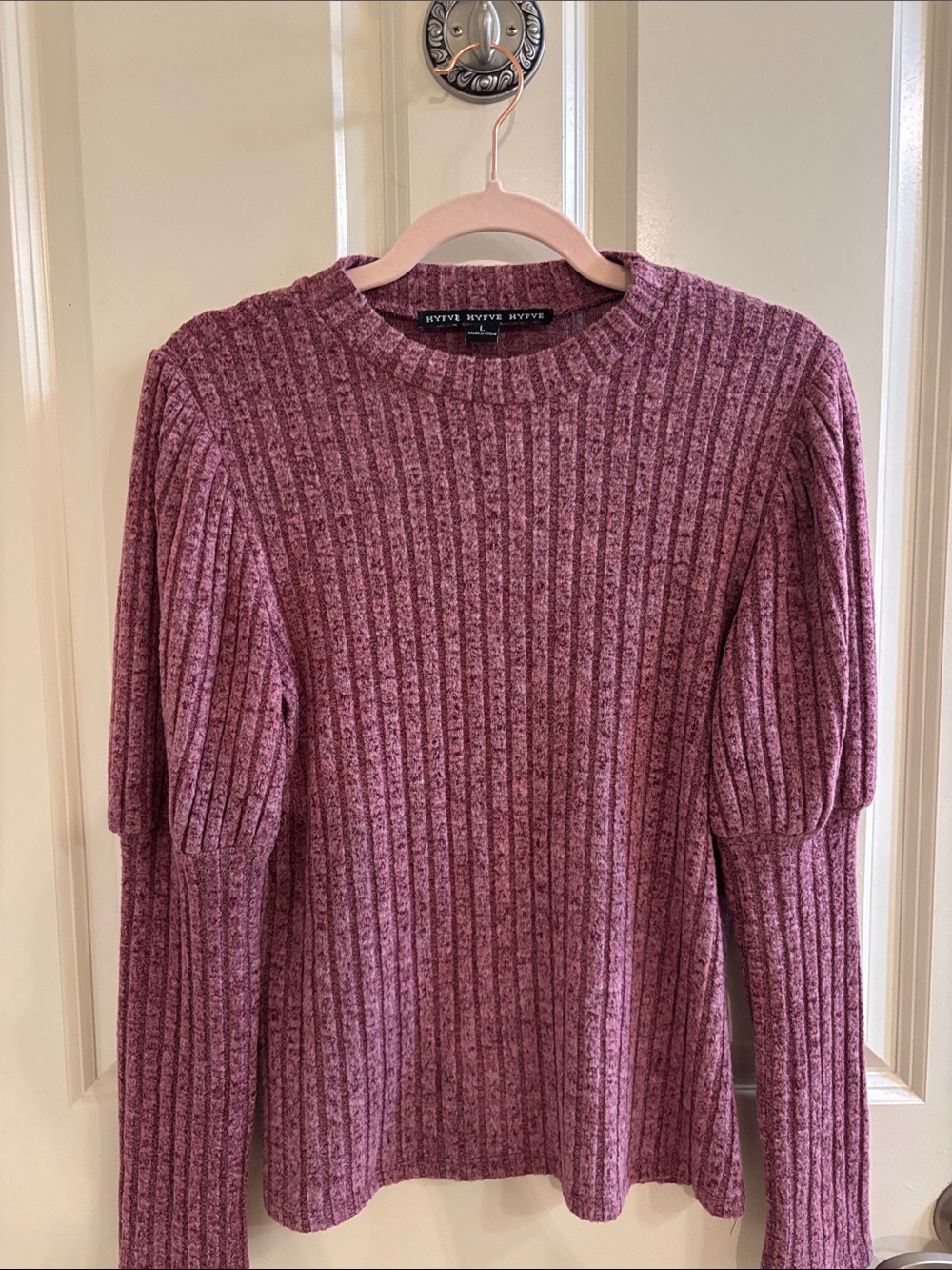 HYFVE Textured Puff-Sleeve Sweater in Rose Mauve